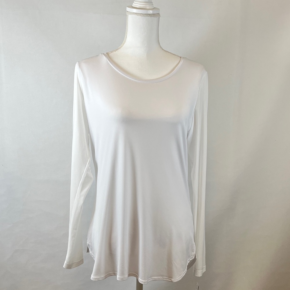 Nygard Mesh Sleeve Tee Effortless Chic Long Sleeve Top White Women's Size M